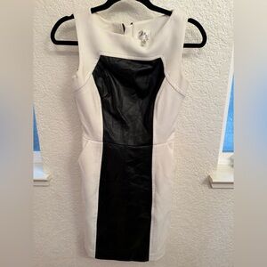 Couture Boutique Midi Dress 100% Lambs Leather by Milly “Nina” Ivory & Black.